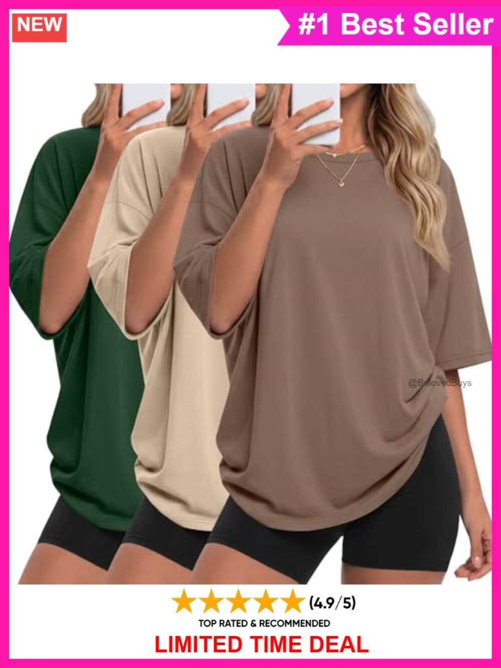 Oversized Cotton Crew Neck Half Sleeve T-Shirts 3 Pack Loose Boxy Fit